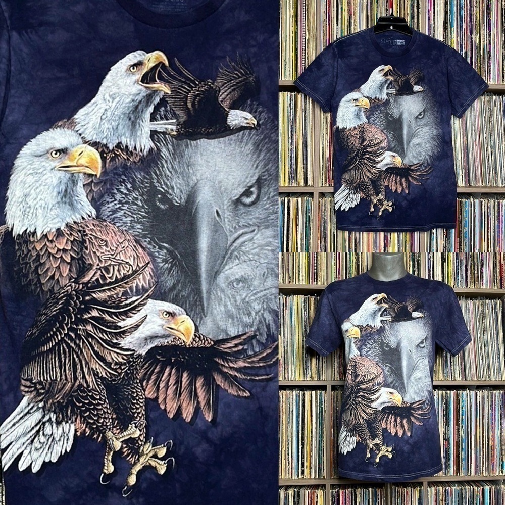 Unisex 3D Tees Black Tie Dye Eagle T-shirt  Size Small 34/36